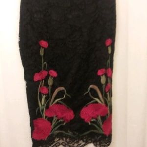 Endless Rose Lace Skirt with Embroidered Poppies